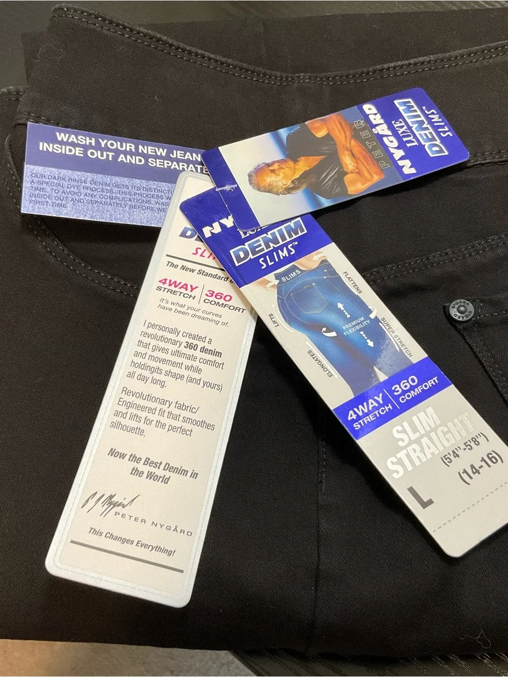 Black Nygard Straight Slim Jeans SZ L 14-16 Pull On NWT